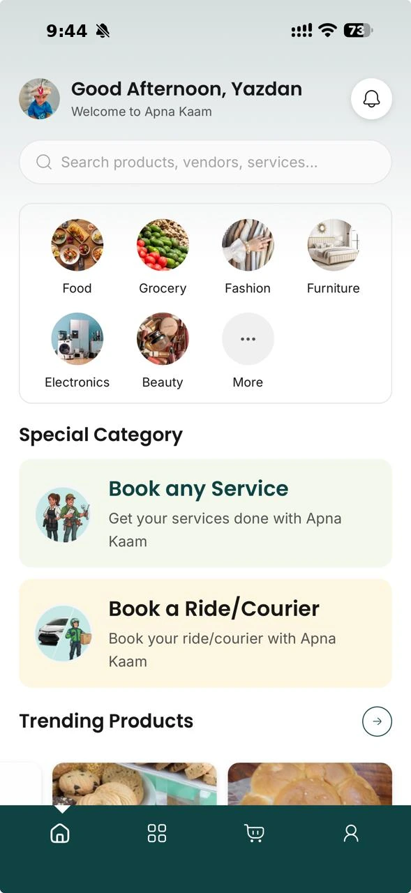 Real Apna Kaam mobile app home screen